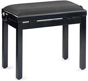Banco de piano negro brillante con tapa de terciopelo negro acanalado