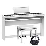 Roland FP-30X blanco con configuración completa con soporte, banco y auriculares