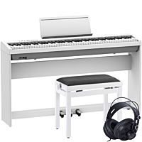 Roland FP-30X blanco con configuración completa con soporte, banco y auriculares