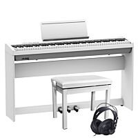 Roland FP-30X blanco con configuración completa con soporte, banco y auriculares