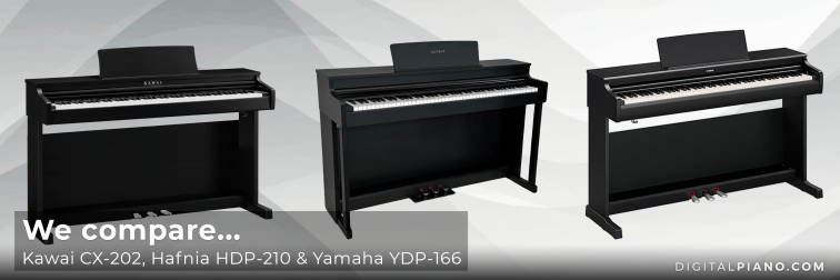 We compare Kawai CX-202, Hafnia HDP-210 and Yamaha YDP-166