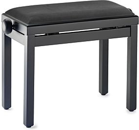 Matt black piano bench with black ribbed velvet top