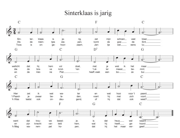 Eenvoudige sinterklaasliedjes voor de piano