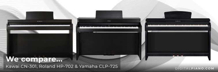 We vergelijken de Kawai CN-301, Roland HP-702 en Yamaha CLP-825